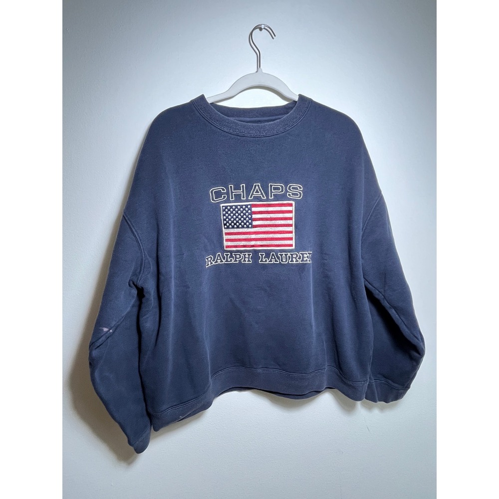 Vintage Chaps Ralph Lauren American Flag Navy Blue Sweatshirt